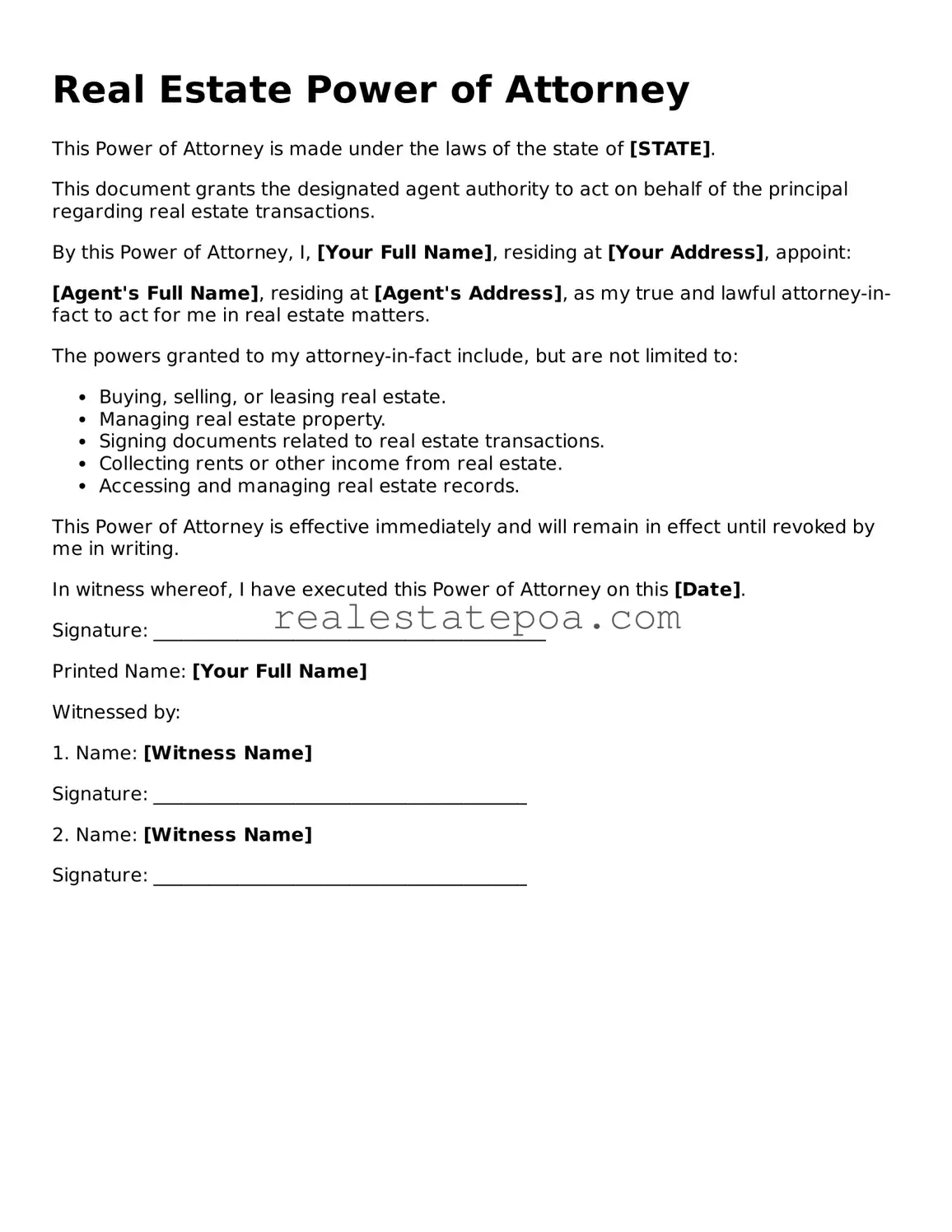 Official Real Estate Power of Attorney Document